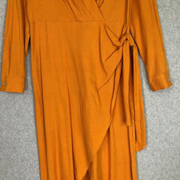 Rachel Zoe Linen Wrap Dress Size 2 Midi Shirt Tie Academia Quiet Luxury Career - Picture 4 of 12